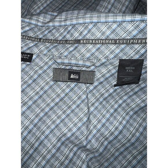 REI Mens Blue Gray Window Pane Print Long Sleeve Button Down Shirt Sz XXL UPF 50 - Picture 10 of 11